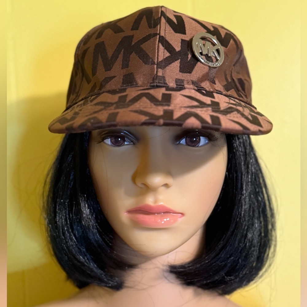 Michael Kors-MK Signature Logo, Silver Metal Symbol, Adjustable Back, Womens Hat